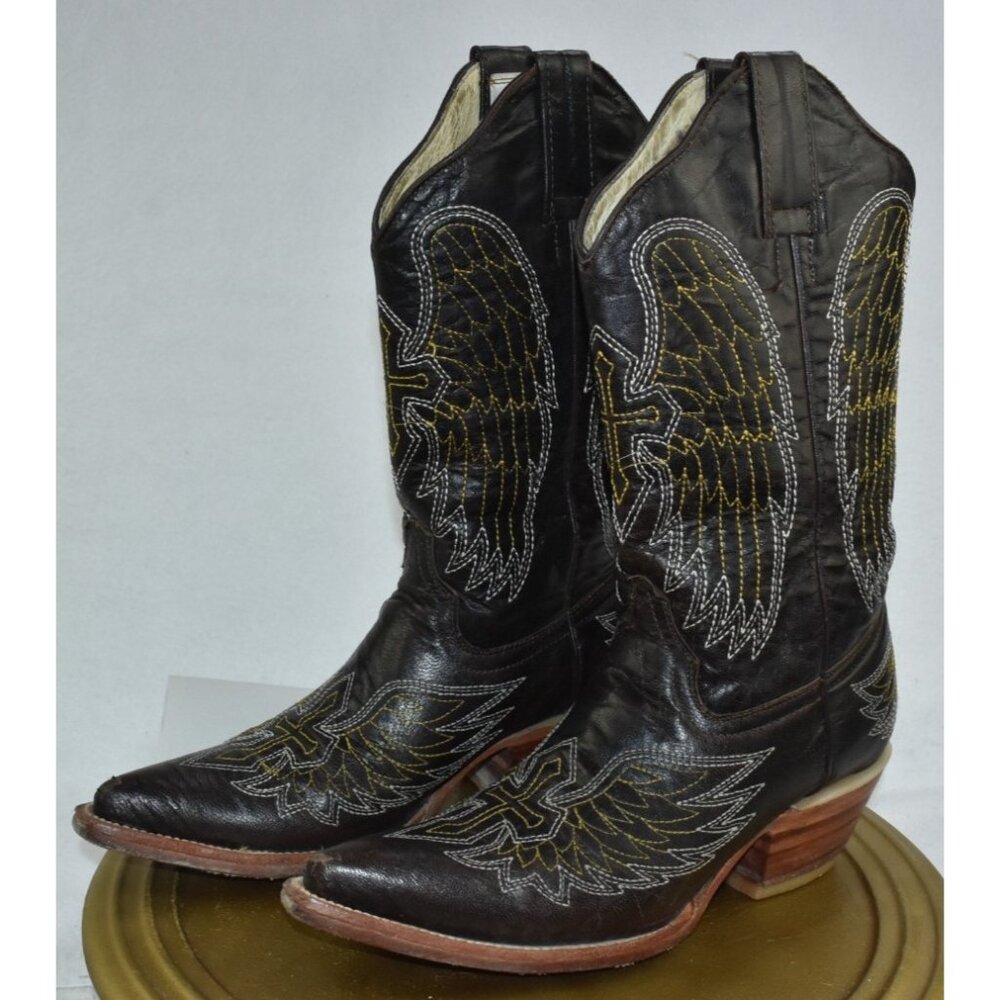 🌹Vazquez Derringer Western Womens Boots Size 6.5 Mex 23.5 BrownSquare Toe Cowboy